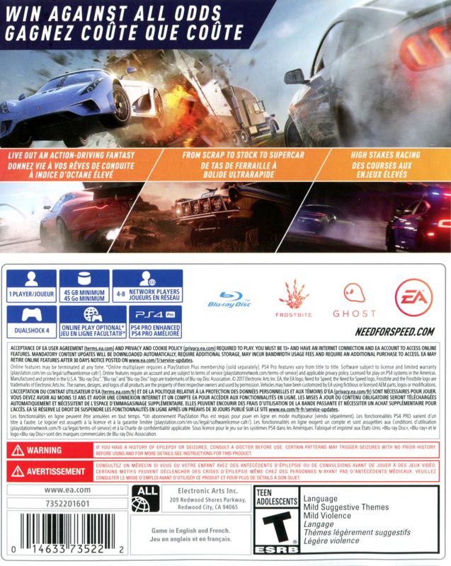 Need for Speed: Payback | PlayStation 4 | back cover | Data by MobyGames.com