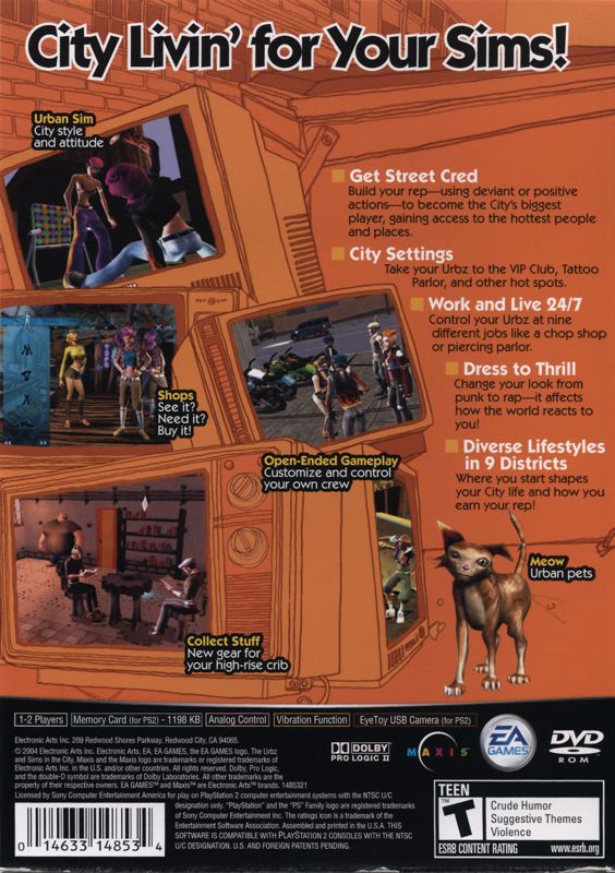 
The Urbz: Sims in the City | PlayStation 2 | back cover | Data by MobyGames.com