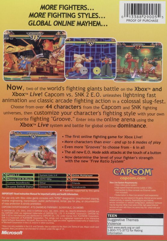 Capcom vs. SNK 2: Mark of the Millennium | Xbox | back cover | region=North America | source-country=Canada,United States | zypher-v2 | moby-83856c5568ff | Data by MobyGames.com