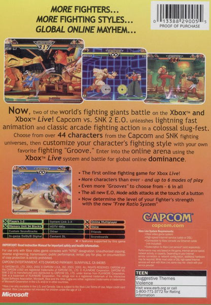 Capcom vs. SNK 2: Mark of the Millennium | Xbox | back cover | region=North America | source-country=Canada,United States | zypher-v2 | moby-83856c5568ff | Data by MobyGames.com