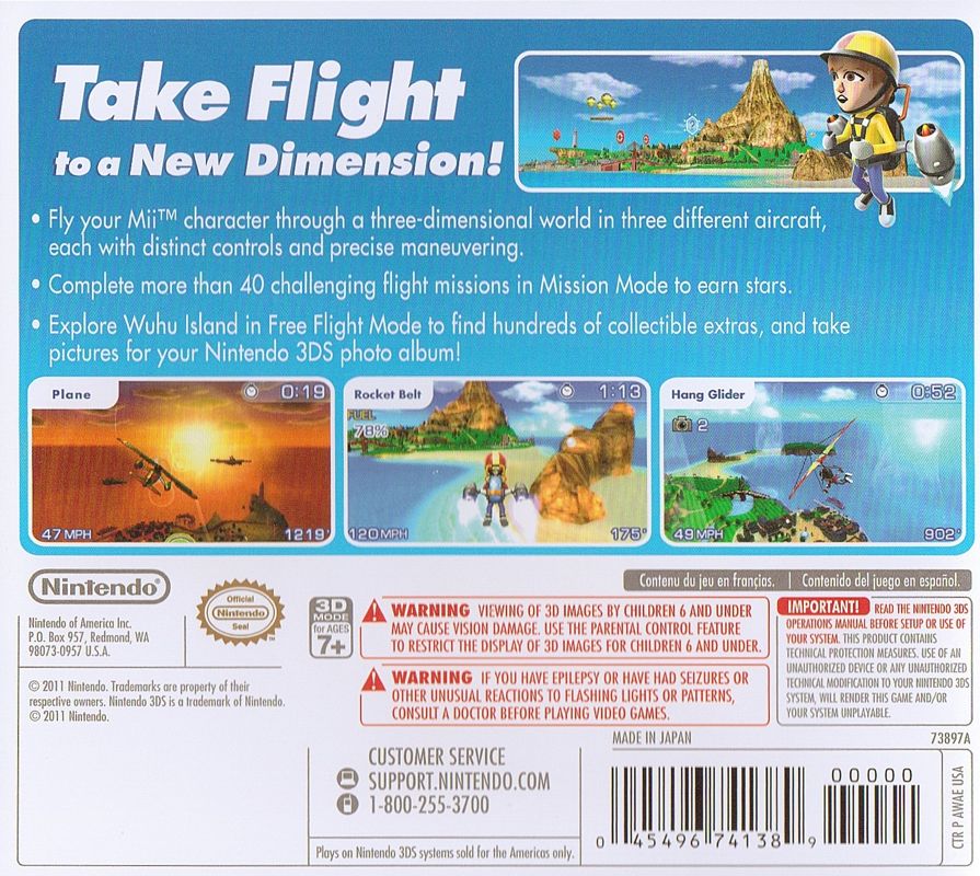 
Pilotwings Resort | Nintendo 3DS | back cover | Data by MobyGames.com