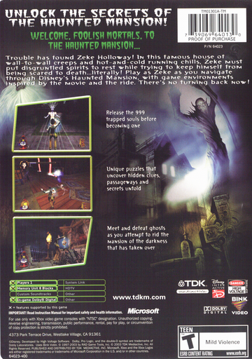 
Disney's The Haunted Mansion | Xbox | back cover | Data by MobyGames.com