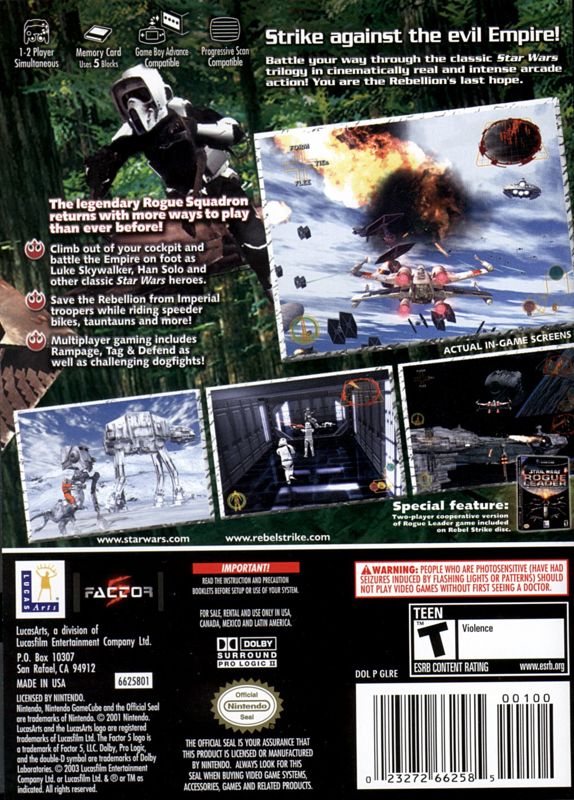 
Star Wars: Rogue Squadron III - Rebel Strike | GameCube | back cover | Data by MobyGames.com
