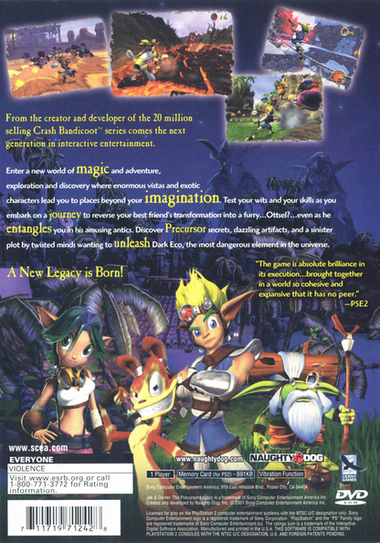 
Jak and Daxter: The Precursor Legacy | PlayStation 2 | back cover | Region: North America | source-country=Canada,United States | Data by MobyGames.com