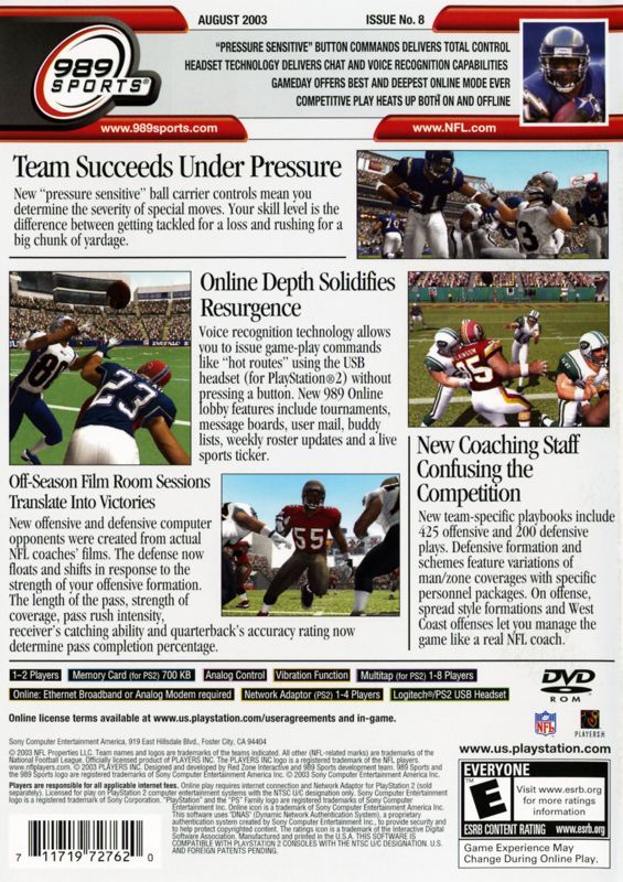 NFL GameDay 2004 | PlayStation 2 | back cover | region=North America | source-country=Canada,United States | zypher-v2 | moby-1b40bdcfae09 | Data by MobyGames.com