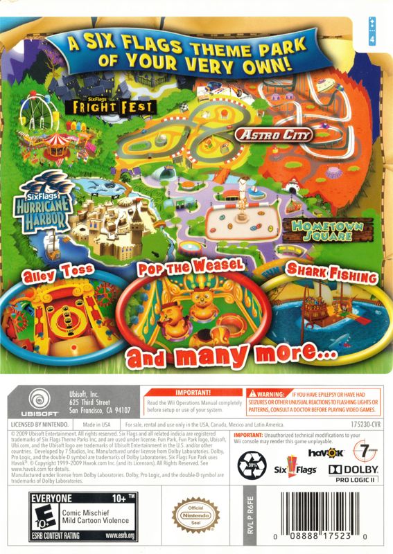 Six Flags Fun Park | Wii | back cover | region=North America | source-country=United States | zypher-v2 | moby-9c1574c61fa1 | Data by MobyGames.com
