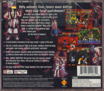 
Samurai Shodown III: Blades of Blood | PlayStation | back cover | Data by MobyGames.com