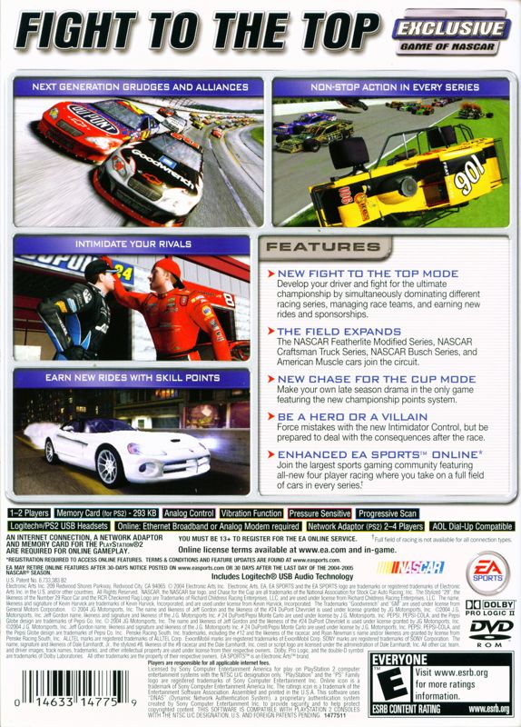 NASCAR 2005: Chase for the Cup | PlayStation 2 | back cover | region=North America | source-country=United States | zypher-v2 | moby-89556bae5380 | Data by MobyGames.com