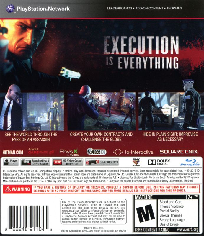 
Hitman: Absolution | PlayStation 3 | back cover | Data by MobyGames.com