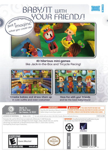 Imagine: Party Babyz | Wii | back cover | region=North America | source-country=United States | zypher-v2 | moby-70c7353a1cf7 | Data by MobyGames.com