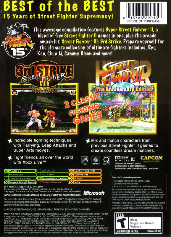 
Street Fighter: Anniversary Collection | Xbox | back cover | Data by MobyGames.com