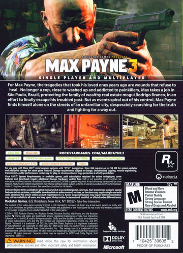 
Max Payne 3 | Xbox 360 | back cover | Data by MobyGames.com