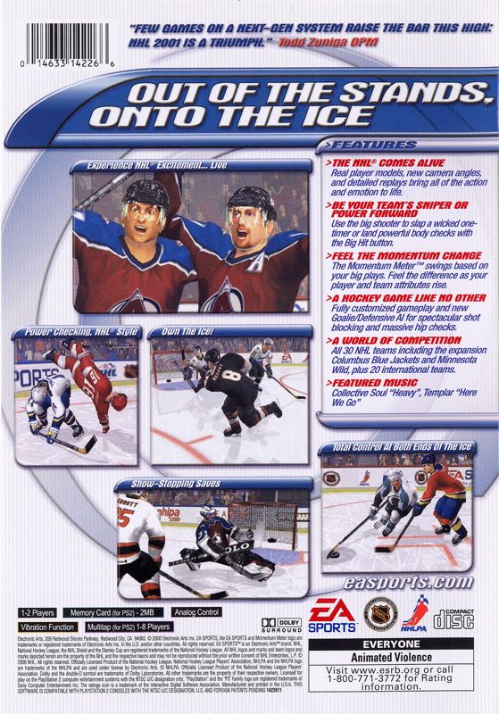 
NHL 2001 | PlayStation 2 | back cover | Region: North America | source-country=Canada,United States | Data by MobyGames.com