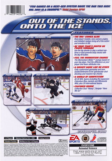 
NHL 2001 | PlayStation 2 | back cover | Region: North America | source-country=Canada,United States | Data by MobyGames.com