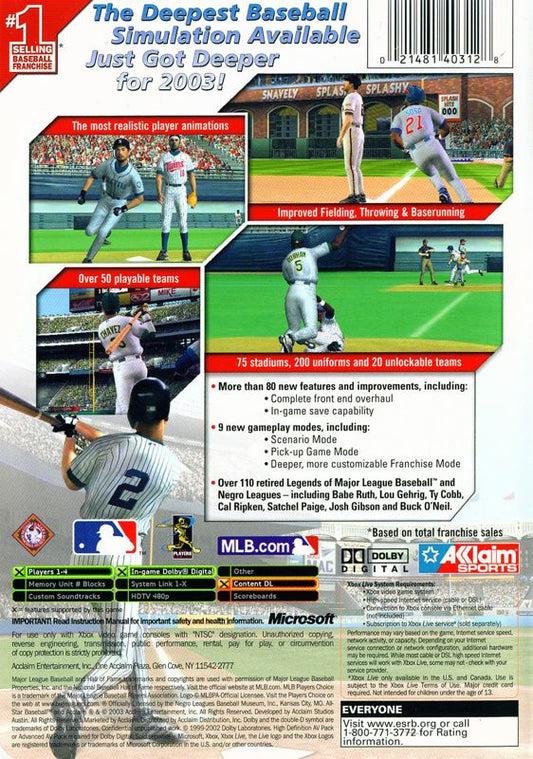 All-Star Baseball 2004 | Xbox | back cover | region=North America | source-country=Canada,United States | zypher-v2 | moby-4ba29128fdad | Data by MobyGames.com