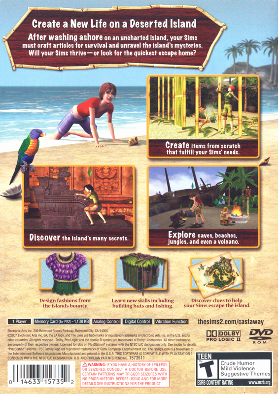 
The Sims 2: Castaway | PlayStation 2 | back cover | Data by MobyGames.com