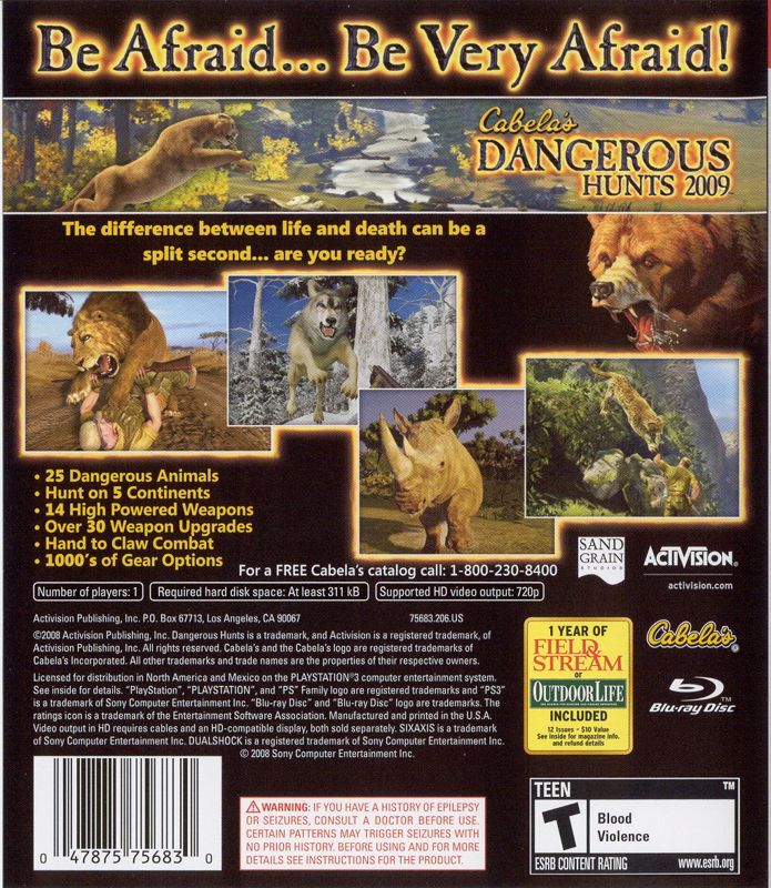 
Cabela's Dangerous Hunts 2009 | PlayStation 3 | back cover | Region: North America | source-country=United States | Data by MobyGames.com