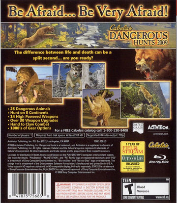 
Cabela's Dangerous Hunts 2009 | PlayStation 3 | back cover | Region: North America | source-country=United States | Data by MobyGames.com