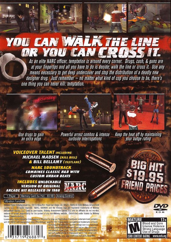 
NARC | PlayStation 2 | back cover | Data by MobyGames.com