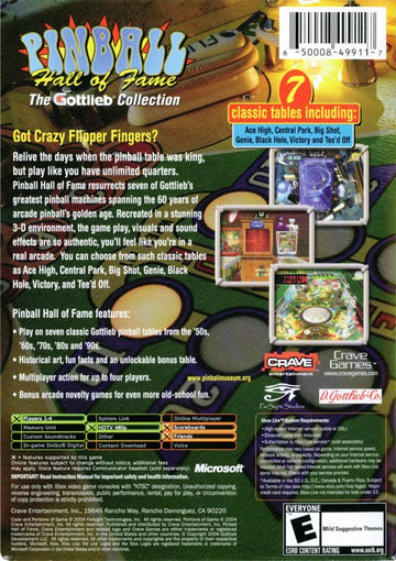 
Pinball Hall of Fame: The Gottlieb Collection | Xbox | back cover | Data by MobyGames.com