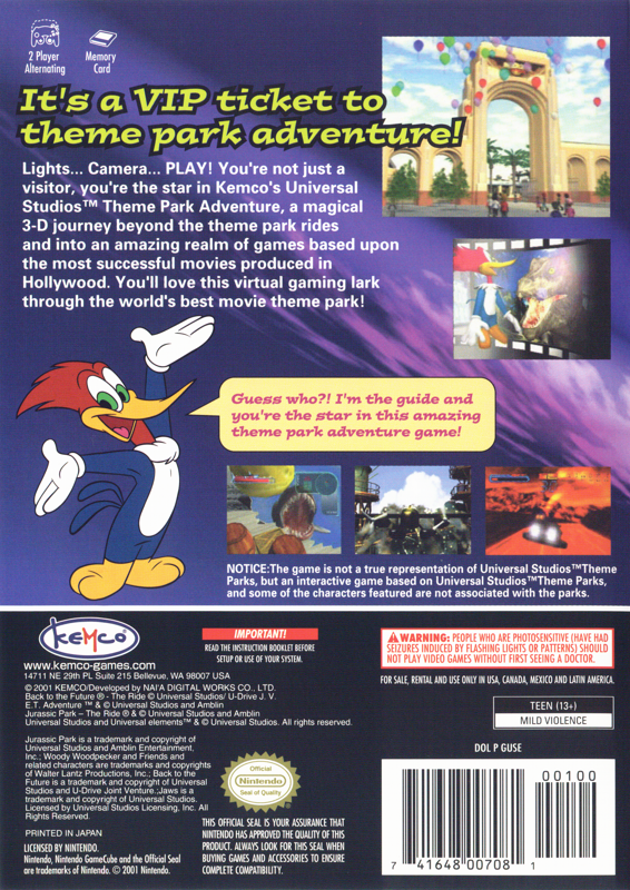 
Universal Studios Theme Parks Adventure | GameCube | back cover | Data by MobyGames.com