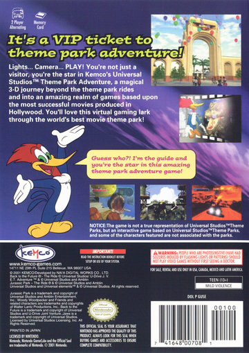 
Universal Studios Theme Parks Adventure | GameCube | back cover | Data by MobyGames.com