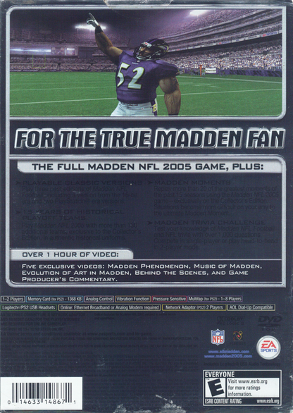 Madden NFL 2005 (Collector's Edition) | PlayStation 2 | back cover | region=North America | source-country=United States | zypher-v2 | moby-87597fa0af73 | Data by MobyGames.com