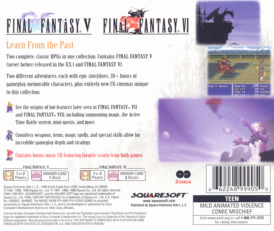 Final Fantasy Anthology | PlayStation | back cover | Region: North America | source-country=United States | Data by MobyGames.com
