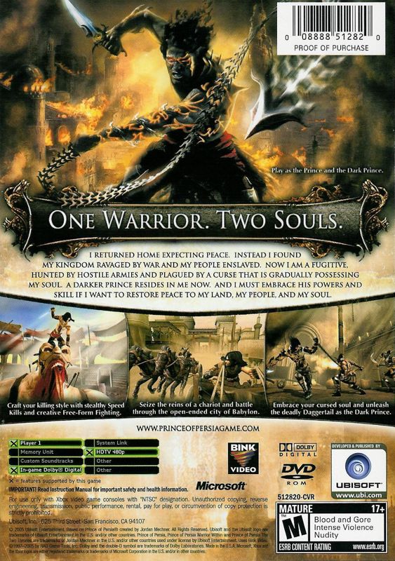 Prince of Persia: The Two Thrones | Xbox | back cover | region=North America | source-country=Canada,United States | zypher-v2 | moby-144da1a0b71c | Data by MobyGames.com