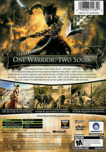Prince of Persia: The Two Thrones | Xbox | back cover | region=North America | source-country=Canada,United States | zypher-v2 | moby-144da1a0b71c | Data by MobyGames.com