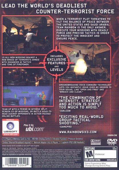 
Tom Clancy's Rainbow Six 3 | PlayStation 2 | back cover | Data by MobyGames.com