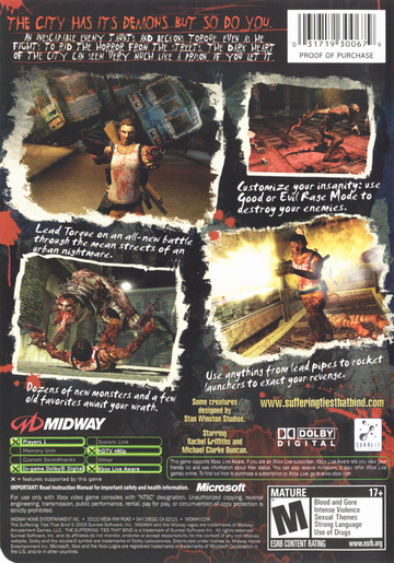
The Suffering: Ties That Bind | Xbox | back cover | Region: North America | source-country=United States | Data by MobyGames.com