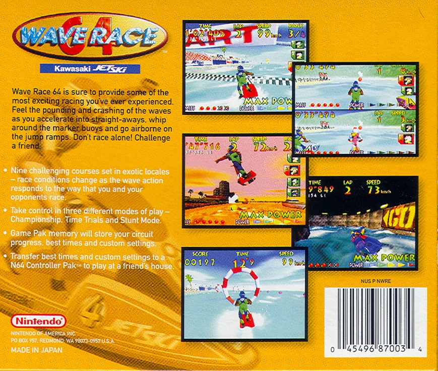 
Wave Race 64: Kawasaki Jet Ski | Nintendo 64 | back cover | Data by MobyGames.com