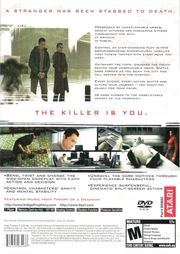 
Indigo Prophecy | PlayStation 2 | back cover | Data by MobyGames.com
