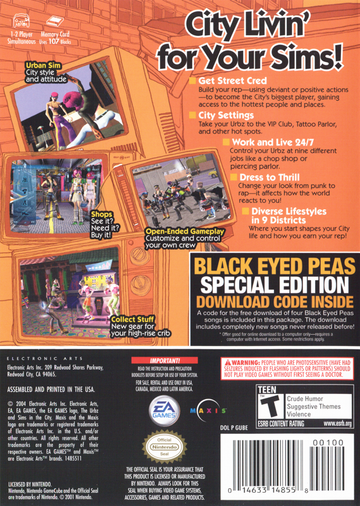 The Urbz: Sims in the City | GameCube | back cover | region=North America | source-country=United States | zypher-v2 | moby-51f9f43db016 | Data by MobyGames.com