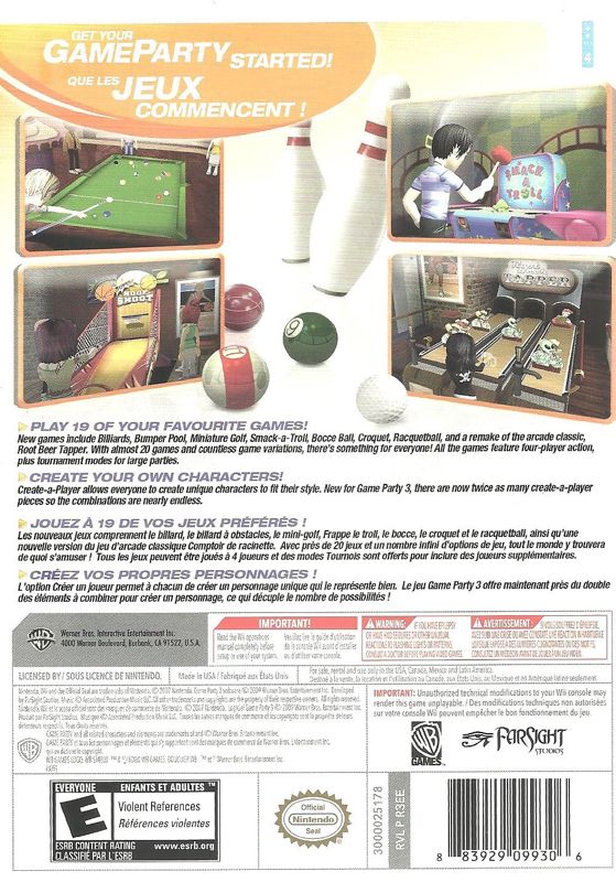 Game Party 3 | Wii | back cover | region=North America | source-country=Canada,United States | zypher-v2 | moby-238ee80f3391 | Data by MobyGames.com