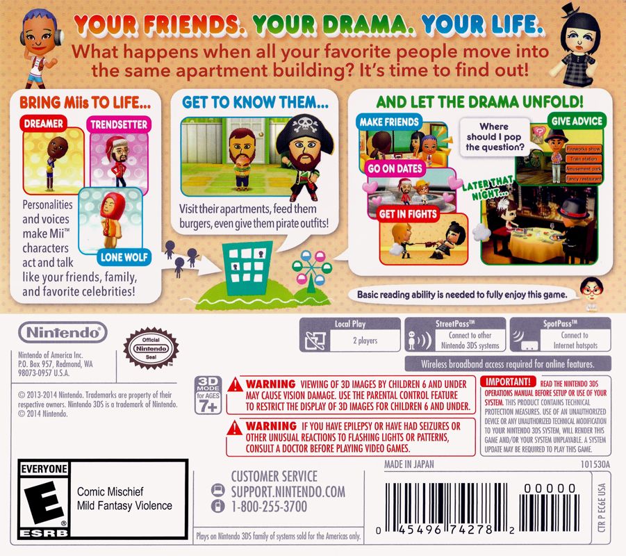 Tomodachi Life | Nintendo 3DS | back cover | Data by MobyGames.com