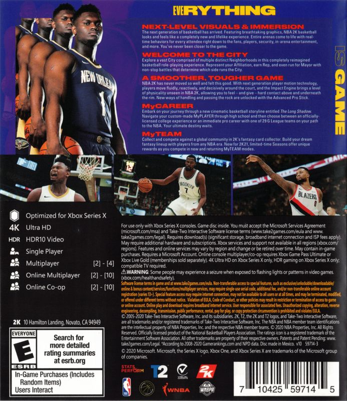 NBA 2K21 | Xbox Series | back cover | Region: North America | source-country=United States | Data by MobyGames.com