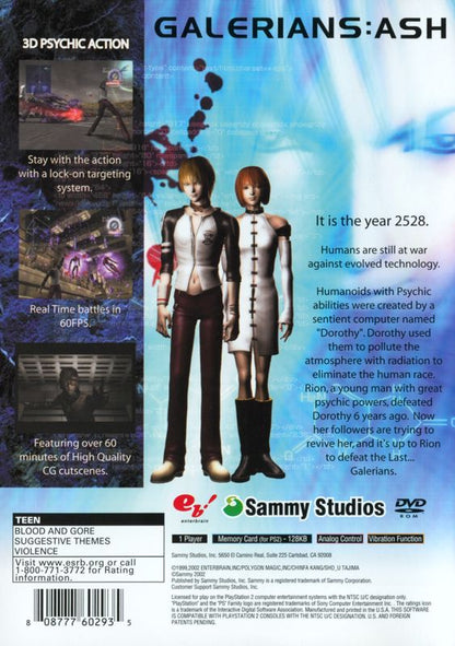 Galerians: Ash | PlayStation 2 | back cover | region=North America | source-country=United States | zypher-v2 | moby-9e6af8ea436f | Data by MobyGames.com