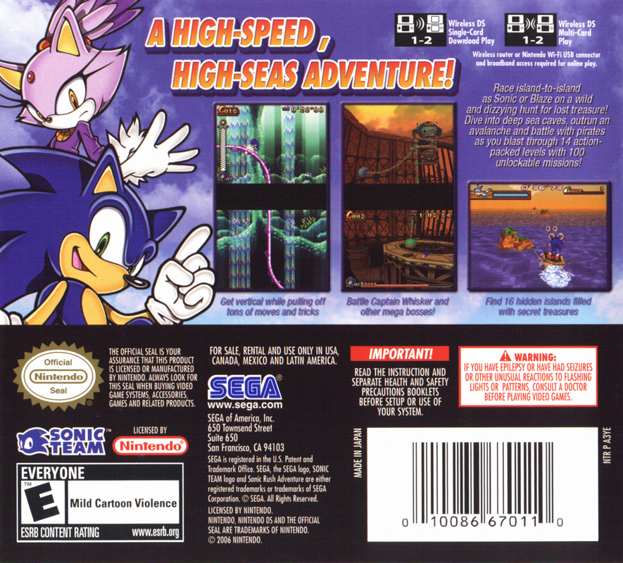 
Sonic Rush Adventure | Nintendo DS | back cover | Data by MobyGames.com