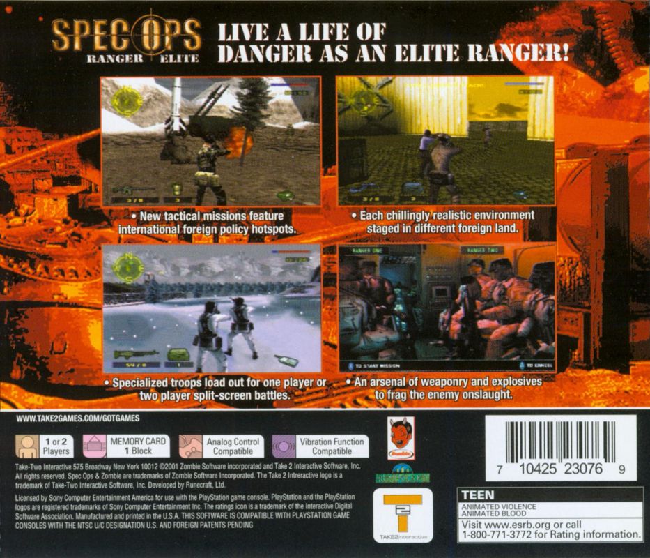 Spec Ops: Ranger Elite | PlayStation | back cover | region=North America | source-country=Canada,United States | zypher-v2 | moby-2f1208d70f5d | Data by MobyGames.com