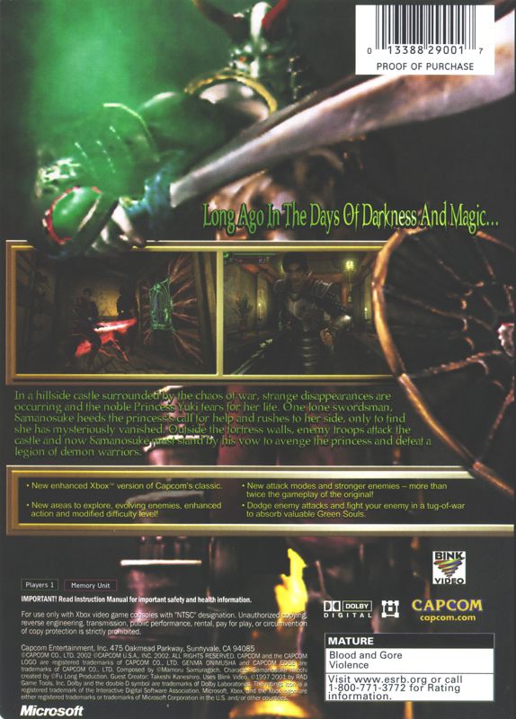 
Genma Onimusha | Xbox | back cover | Data by MobyGames.com
