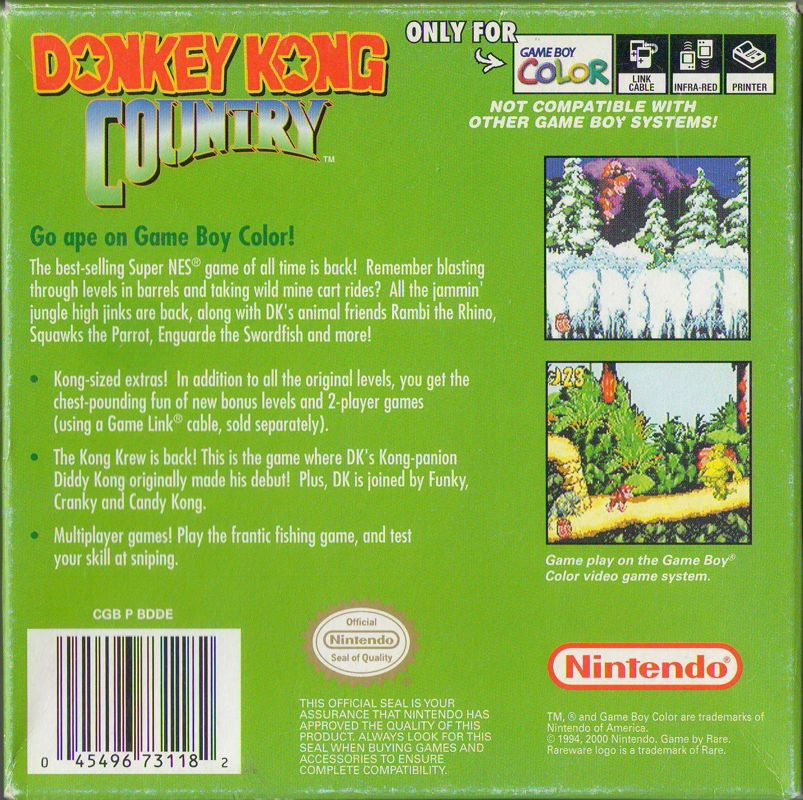 
Donkey Kong Country | Game Boy Color | back cover | Data by MobyGames.com
