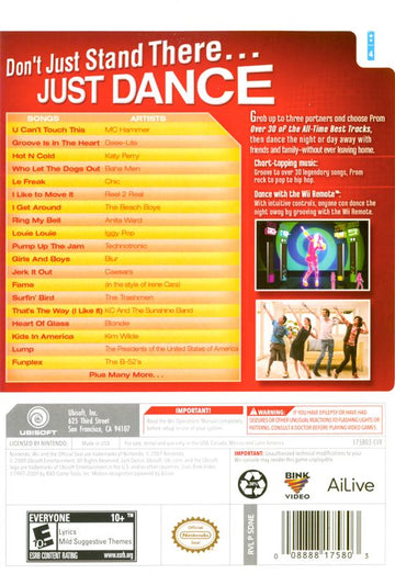 Just Dance | Wii | back cover | region=North America | source-country=United States | zypher-v2 | moby-54c748e2b01f | Data by MobyGames.com