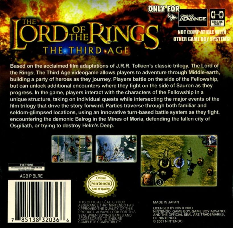 The Lord of the Rings: The Third Age | Game Boy Advance | back cover | Data by MobyGames.com