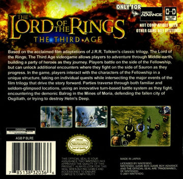 
The Lord of the Rings: The Third Age | Game Boy Advance | back cover | Data by MobyGames.com