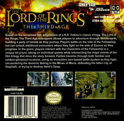 
The Lord of the Rings: The Third Age | Game Boy Advance | back cover | Data by MobyGames.com