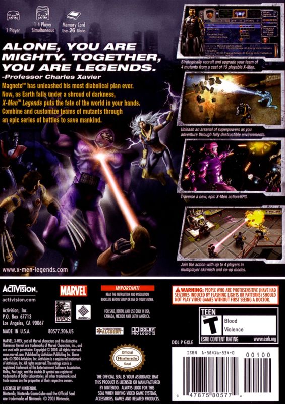 
X-Men: Legends | GameCube | back cover | Data by MobyGames.com