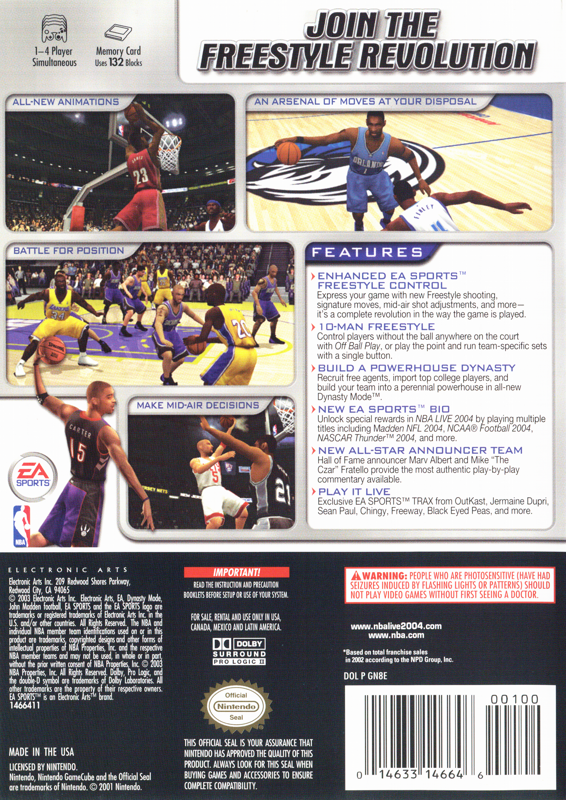 NBA Live 2004 | GameCube | back cover | region=North America | source-country=United States | zypher-v2 | moby-be3c6e47b3b2 | Data by MobyGames.com