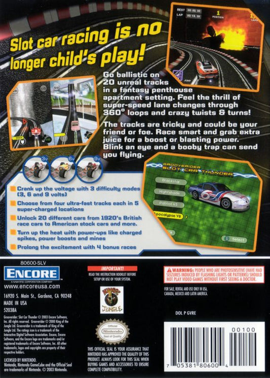 
GrooveRider: Slot Car Thunder | GameCube | back cover | Data by MobyGames.com